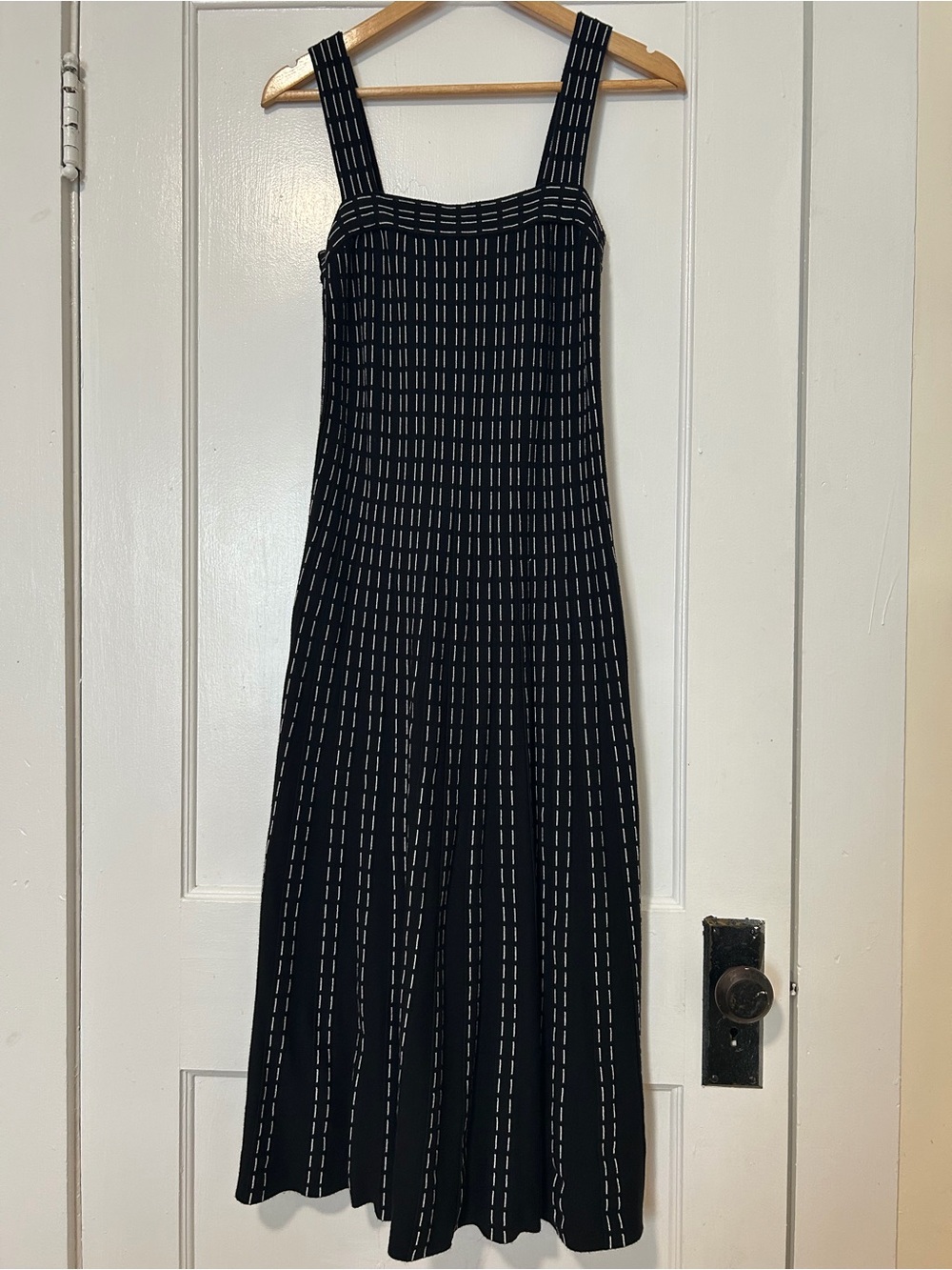 Black Patterned Square-Neck Midi Dress